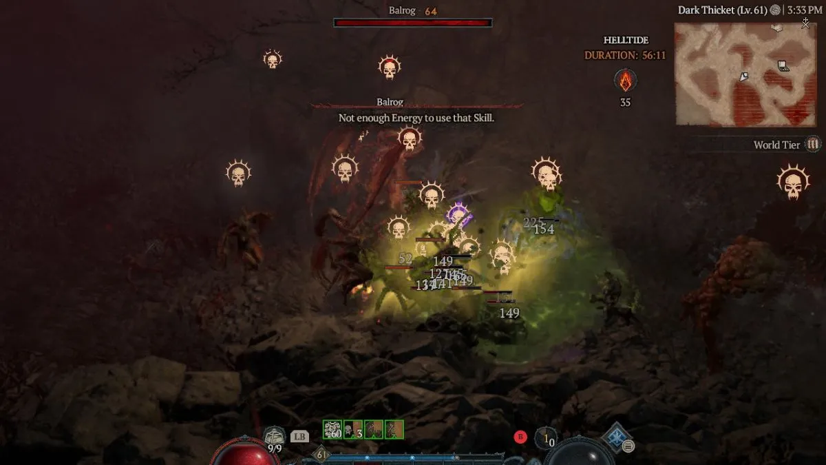 Fighting high dense mobs during a Helltide in Diablo 4