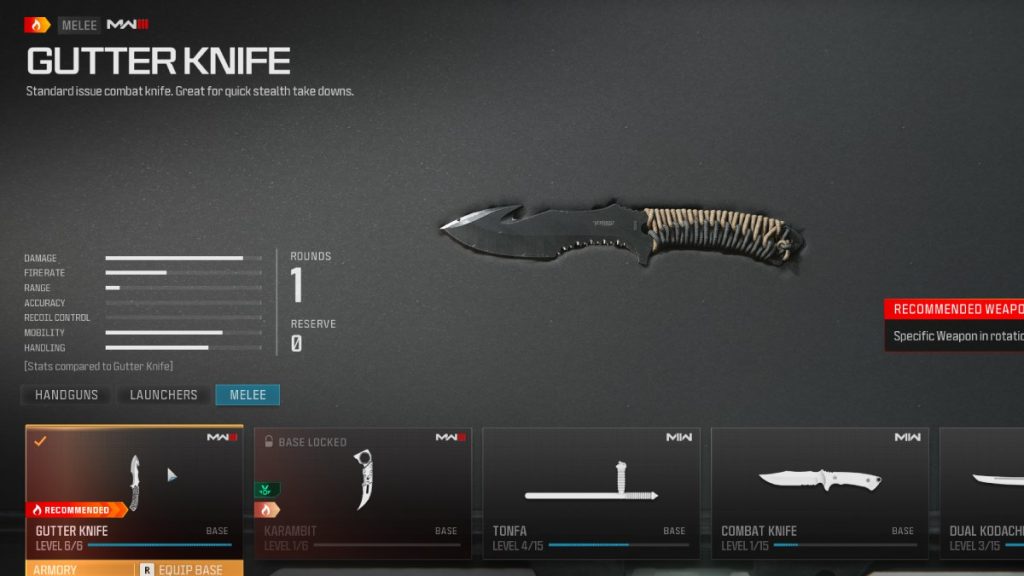 Gutter Knife in MW3 Zombies