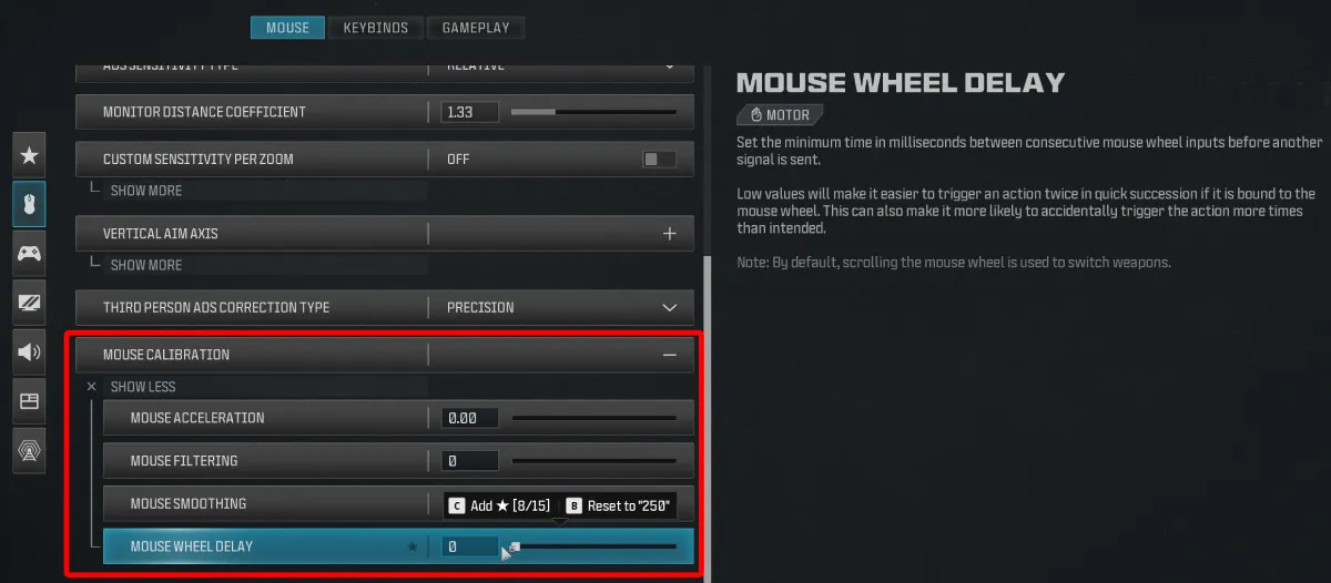 Mouse Wheel Delay Setting in MW3
