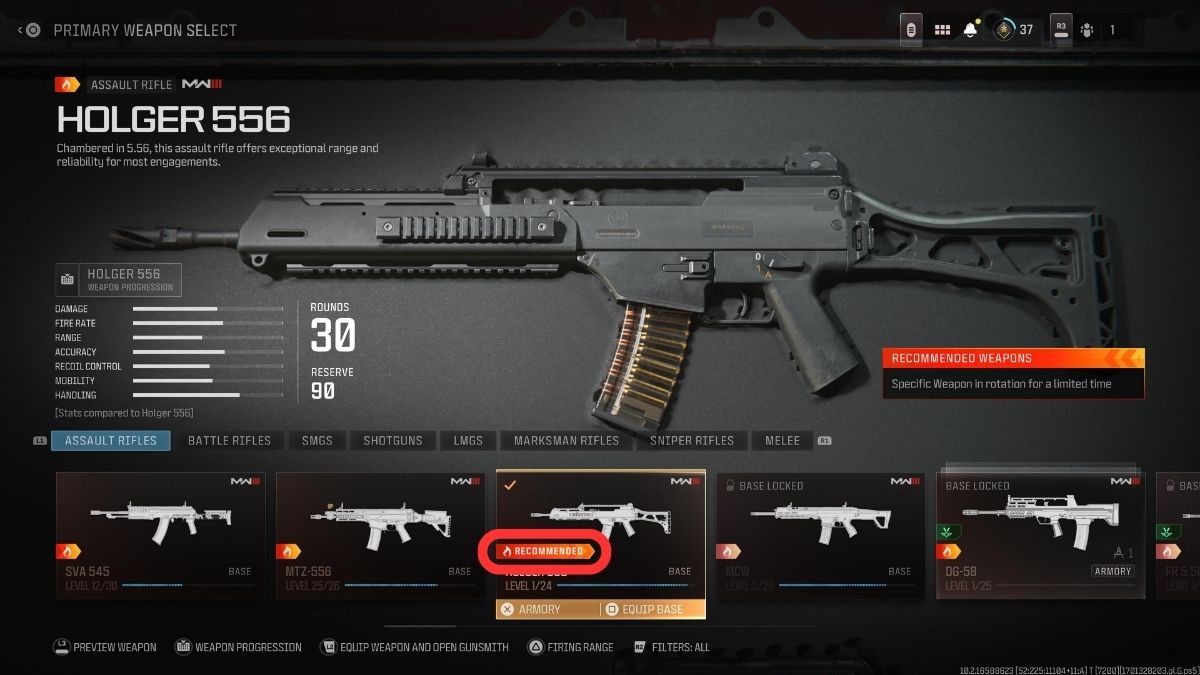Recommended Weapons icon in Weapon Select menu in MW3