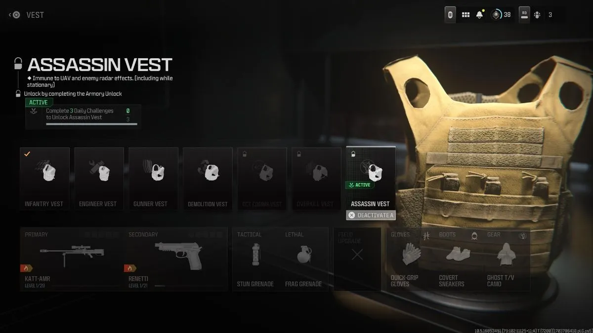 Assassin's Vest in Loadout menu in MW3