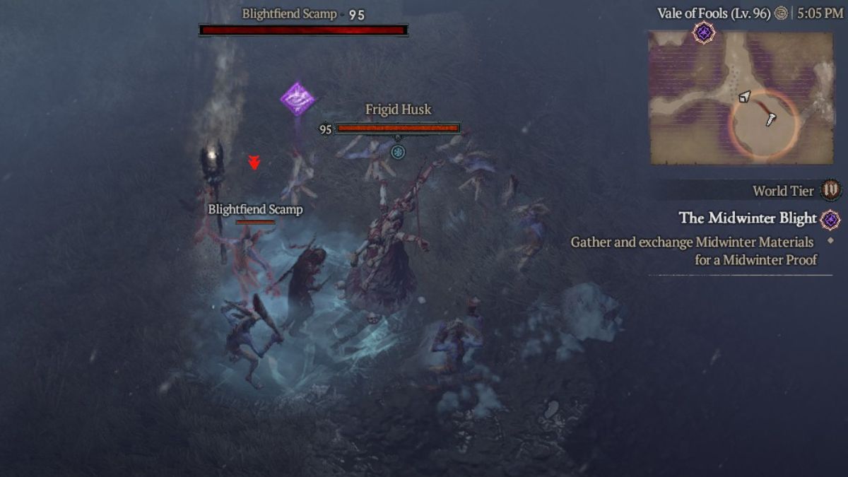 Destroying Frigid Husks in the Midwinter Blight event in Diablo 4 Season 2