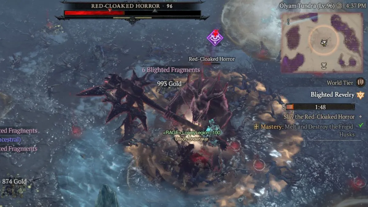Fighting Red-Cloaked Horror during Blighted Revelry event during Midwinter Blight Event in Diablo 4 Season 2