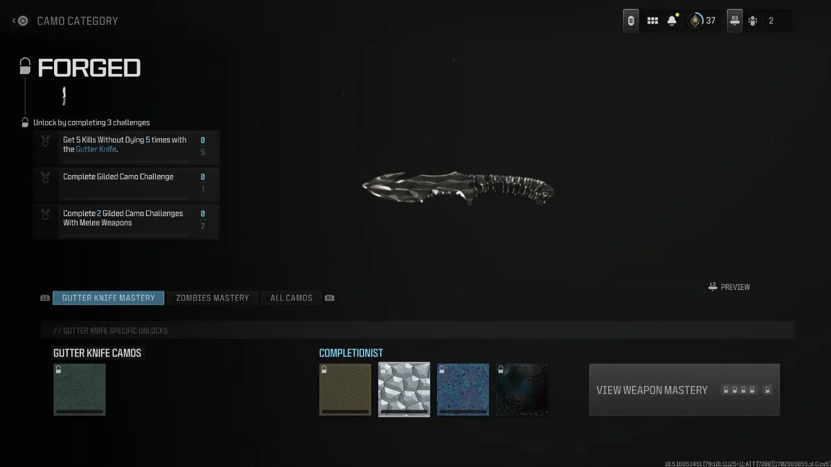 Forged Camo Mastery Challenges for Gutter Knife in MW3