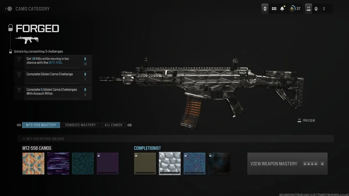 Forged Camo Mastery Challenges for MTZ-556 in MW3
