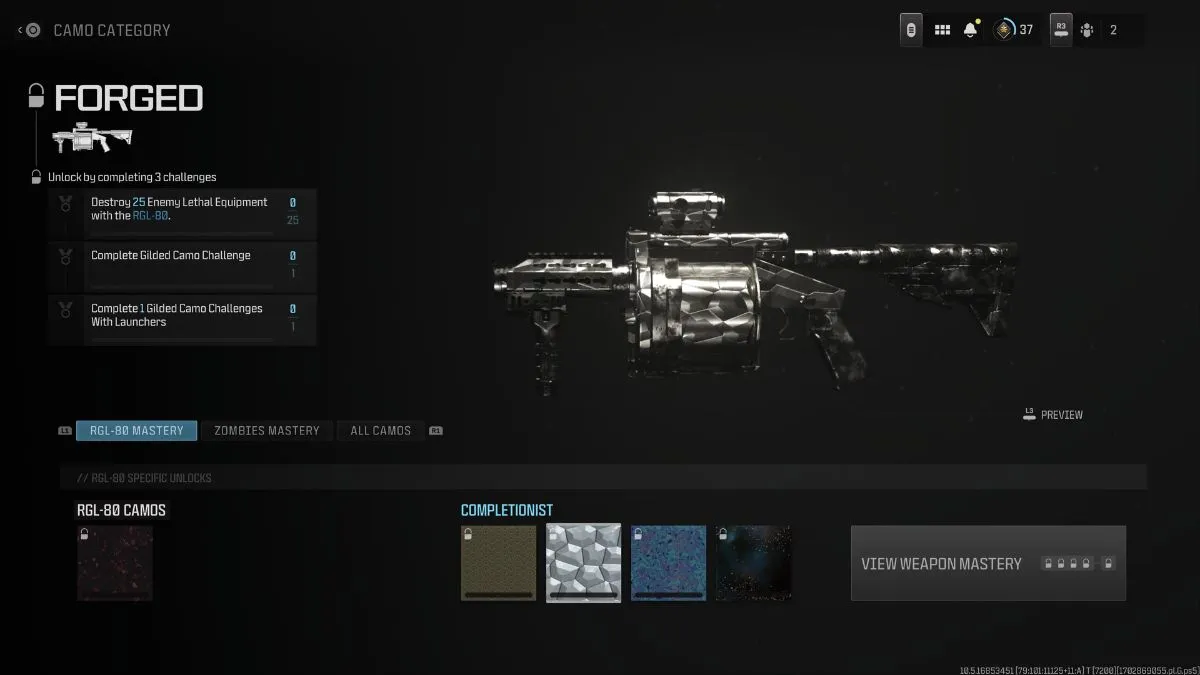 Forged Camo Mastery Challenges for RGL-80 in MW3
