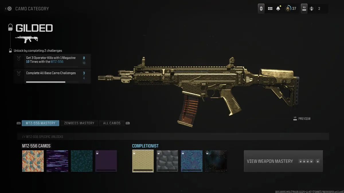Gilded Camo Mastery Challenges for MTZ-556 in MW3
