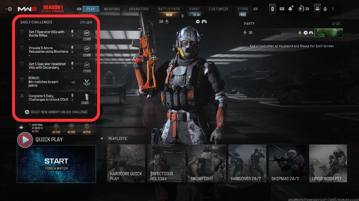 Highlighting Daily Challenges in MW3 Multiplayer menu