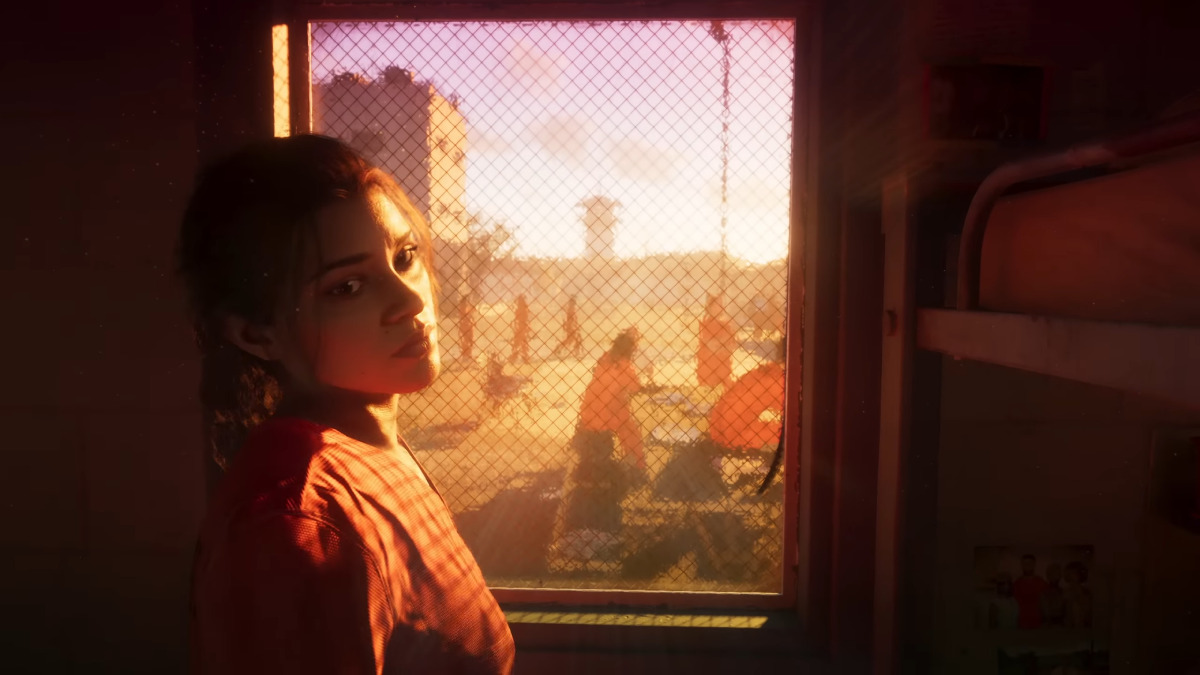 Lucia looking out prison window in GTA 6