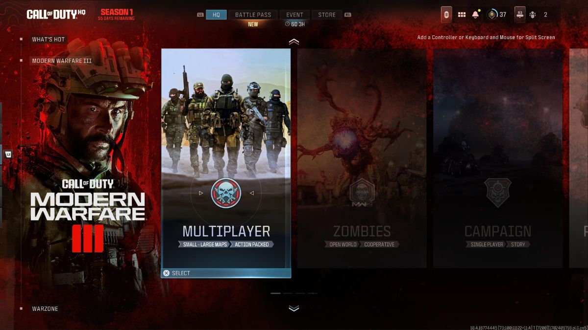 MW3 Multiplayer in the Call of Duty Launcher selection screen