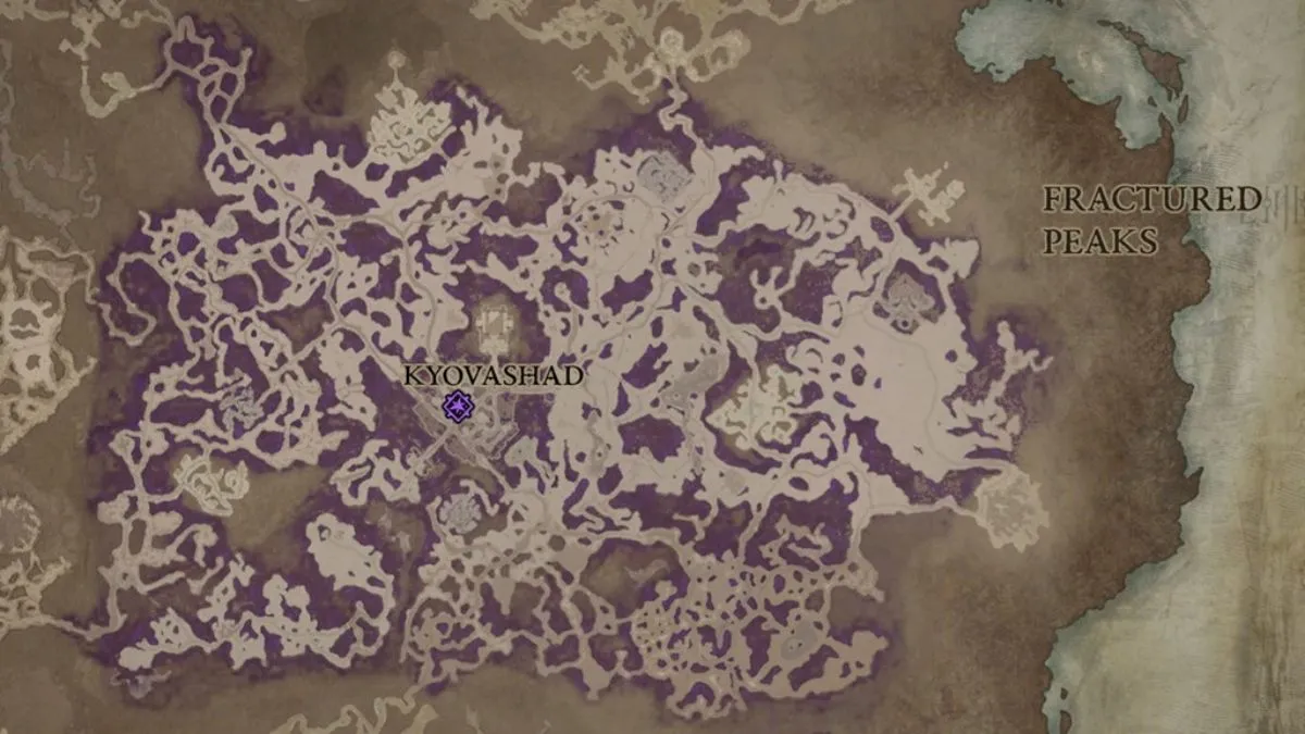 Mid Winter Blight storm in Fractured Peaks on the map in Diablo 4 Season 2