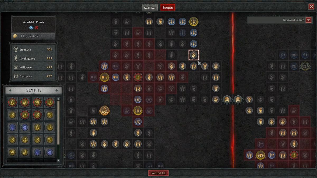 Paragon Board 4 for Ball Lightning Sorcerer Abattoir of Zir Build in Diablo 4
