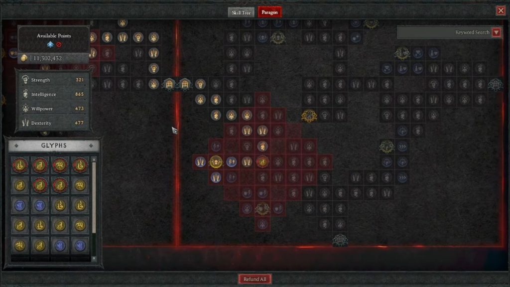 Paragon Board 6 for Ball Lightning Sorcerer Abattoir of Zir Build in Diablo 4