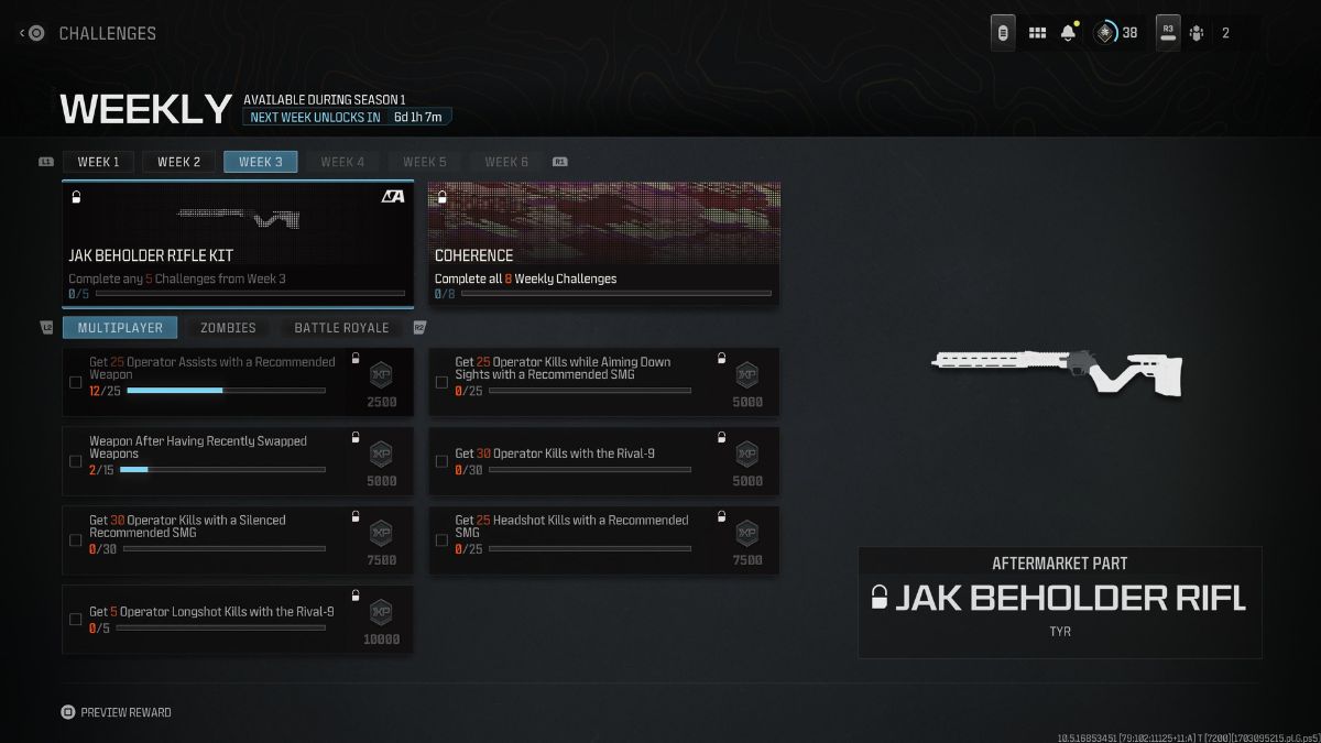 Week 3 Season 1 Multiplayer Challenges for MW3 to unlock the JAK Beholder Rifle Kit