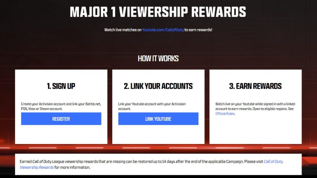CDL Major 1 Viewership Rewards Instructions