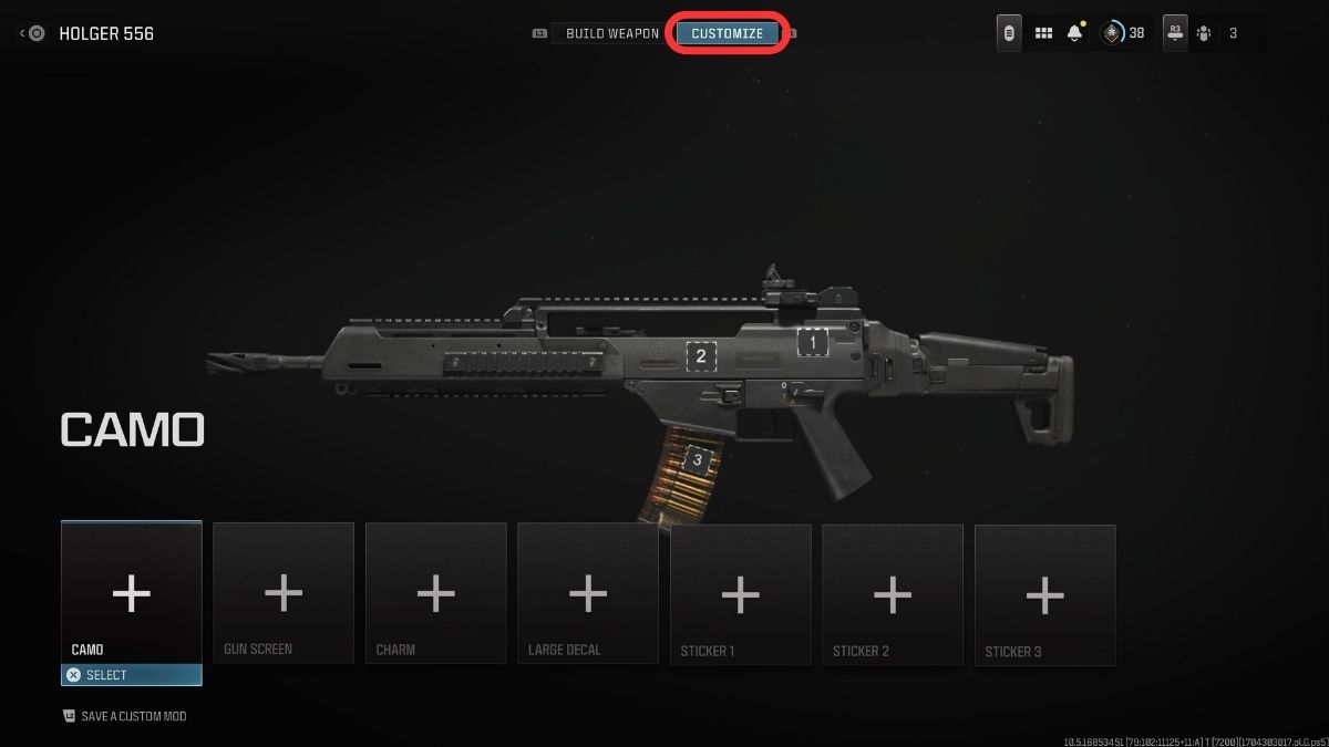 Customize tab for Holger 556 Gunsmith in MW3