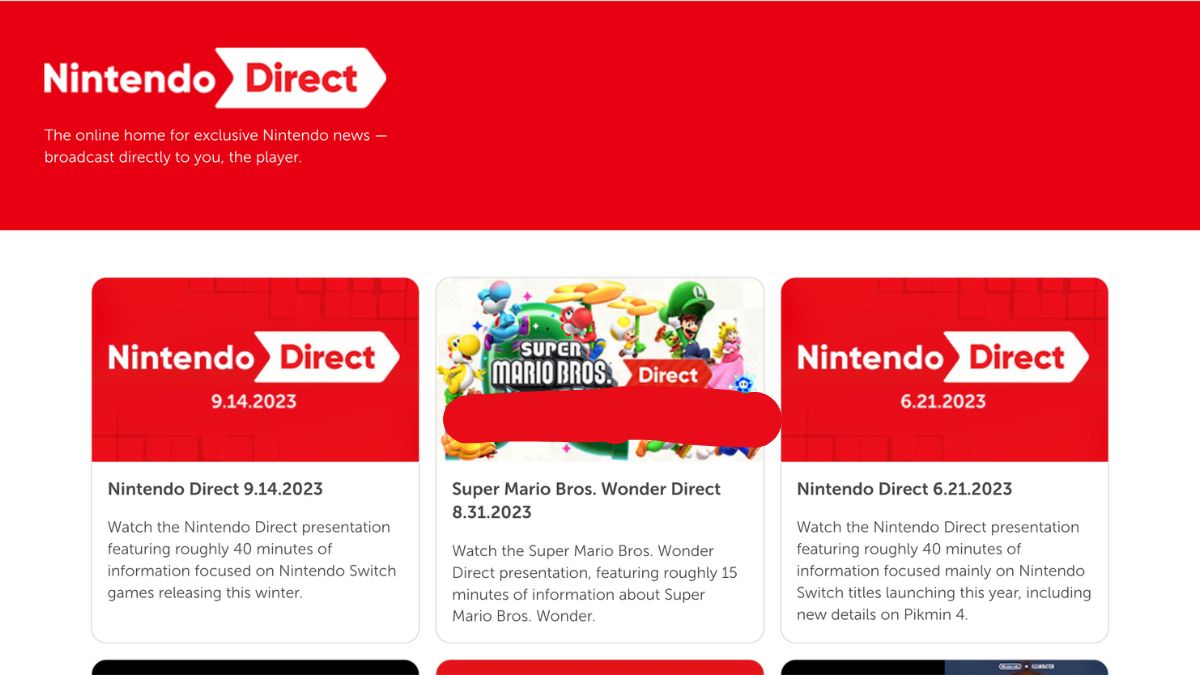 Nintendo Direct archives on Nintendo website