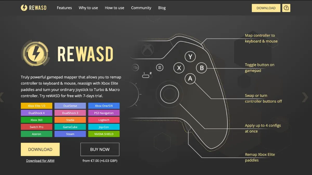reWASD Gamepad Remapping Website