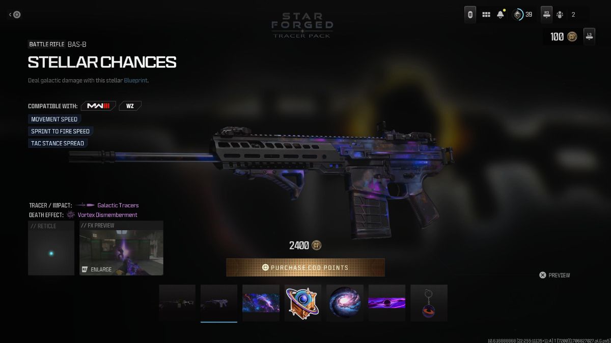 Showing Stellar Chances blueprint in Star Forged bundle in MW3 store