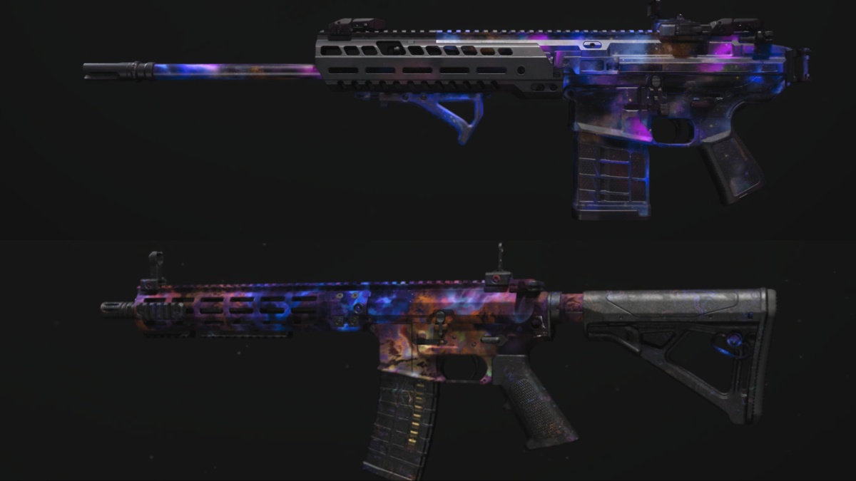 Weapon skin comparisons for Stellar Changes Camo for BAS-B and Orion Cmao for M4 in MW3