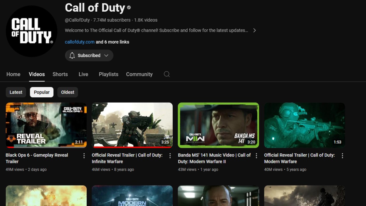 Call of Duty YouTube Views