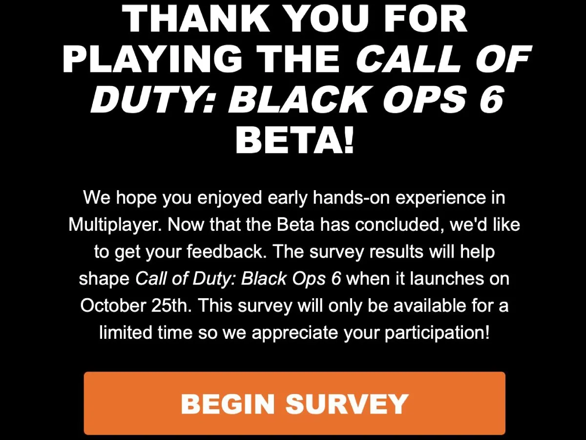 Black Ops 6 Beta Feedback Survey