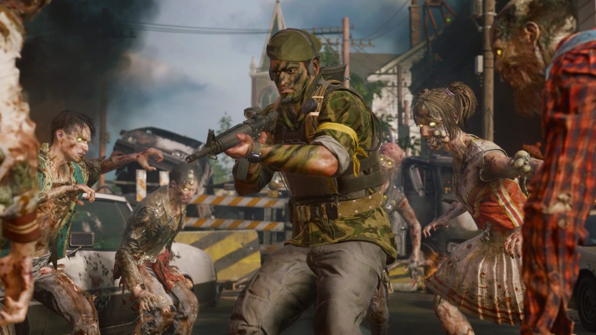 Call of Duty Black Ops 6 Operator Surrounded by Zombies