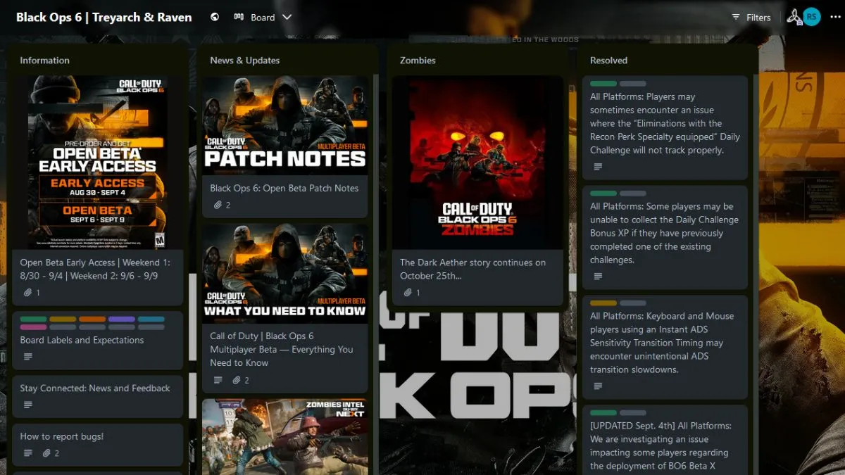 Call of Duty Black Ops 6 Trello Board